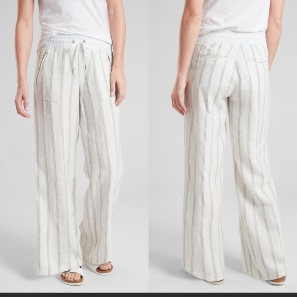 Athleta Cabo Tide Linen Wide Leg Pant Striped 6
